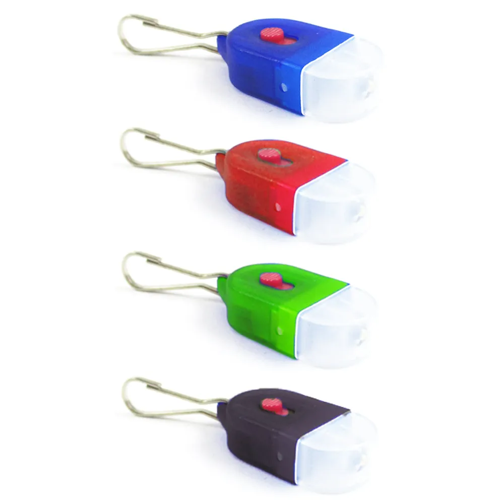 2 Mini Key Chain Flashlight Zipper Pull With LED Clip On Light Bright Torch Hook
