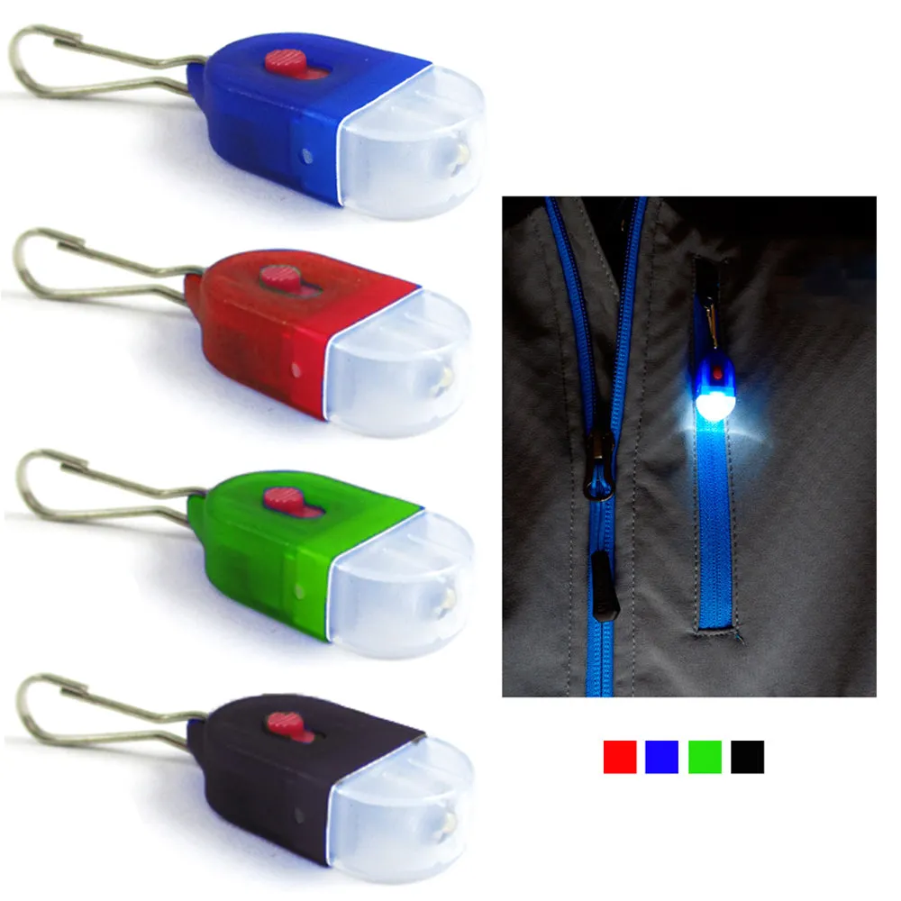 2 Mini Key Chain Flashlight Zipper Pull With LED Clip On Light Bright Torch Hook