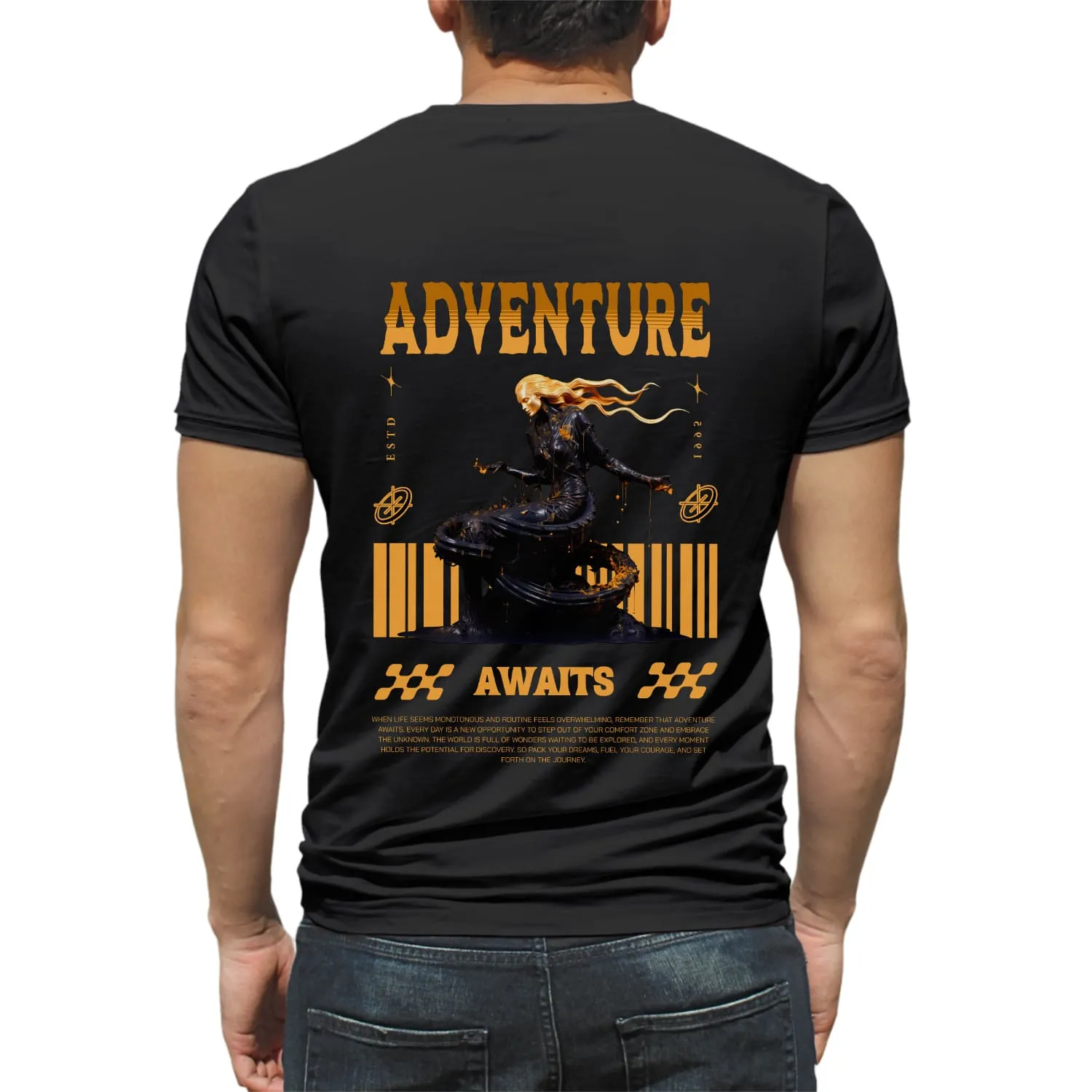 Adventure awaits Mens cotton printed T-shirt
