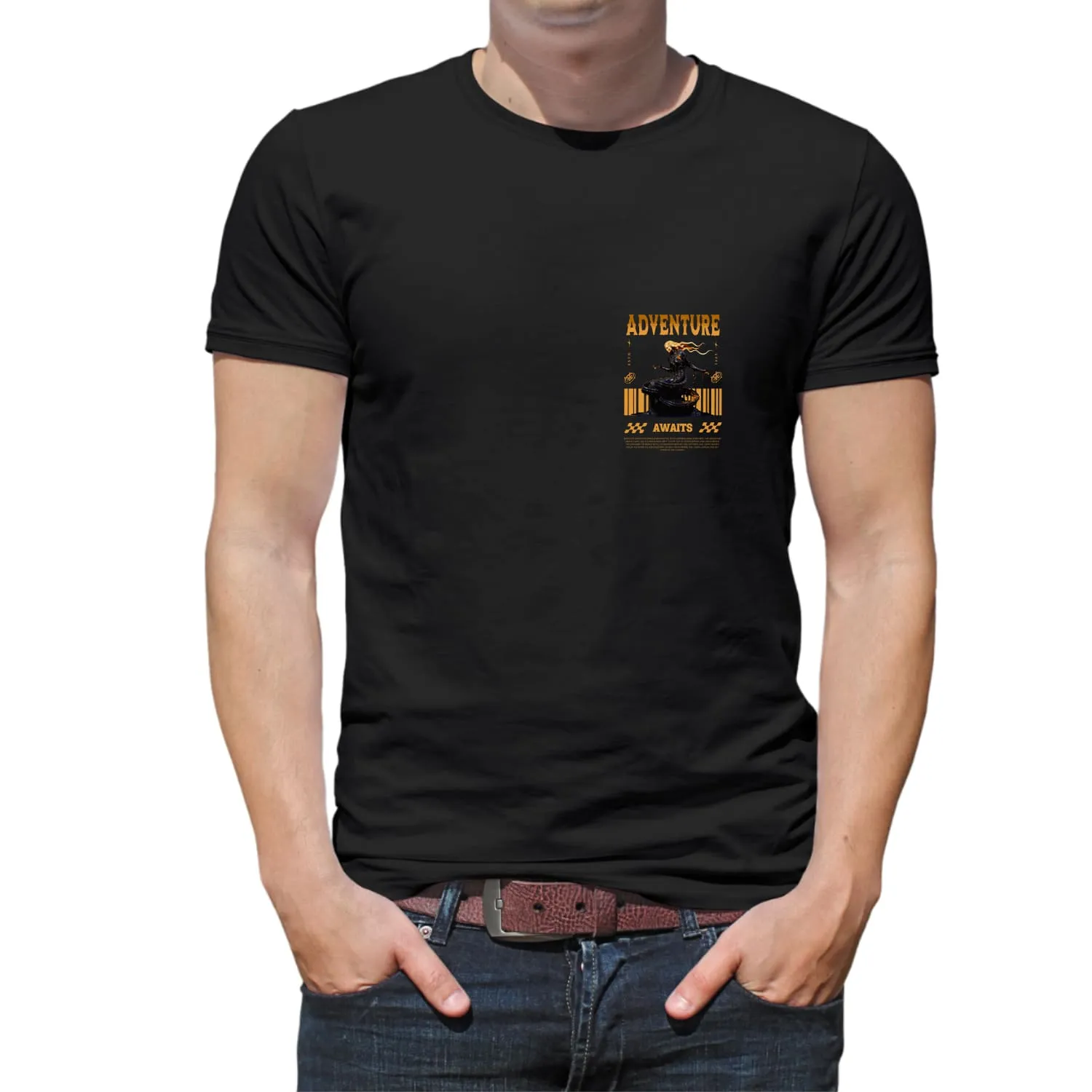 Adventure awaits Mens cotton printed T-shirt