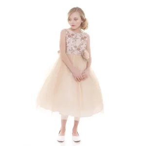 Big Girls Champagne Embroidery Luxurious Flower Girl Dress 8-12