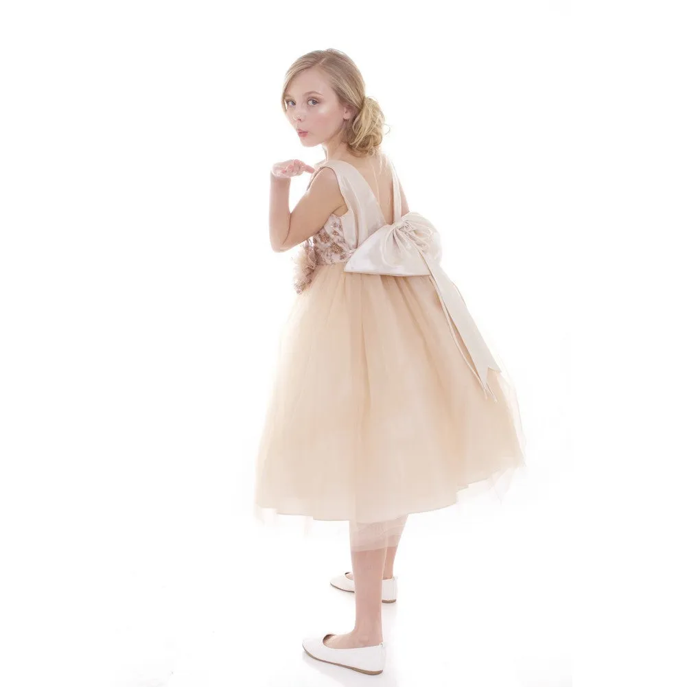 Big Girls Champagne Embroidery Luxurious Flower Girl Dress 8-12