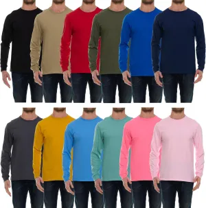 BILLIONHATS Mens Long Sleeve Colorful T-Shirts, 100% Cotton - Crew Neck Bulk Tees for Men, Wholesale Sleeved Tshirt Packs