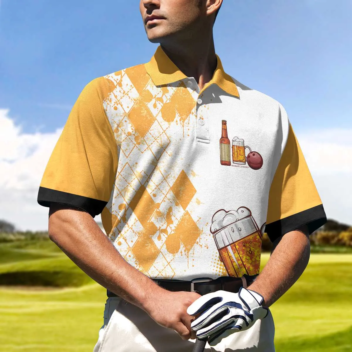 Bowling Men Polo Shirt - Argyle Pattern Beer Polo Shirt, Bowling Shirt For Men - Perfect Gift For Friend, Family, Bowling Lovers