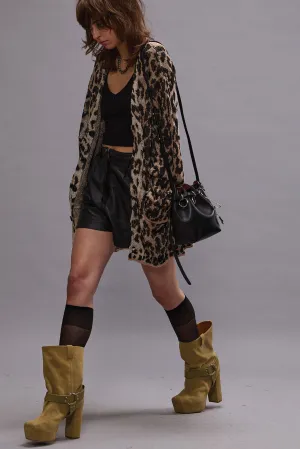 BOYFRIEND CARDIGAN - LIGHT LEOPARD JACQUARD