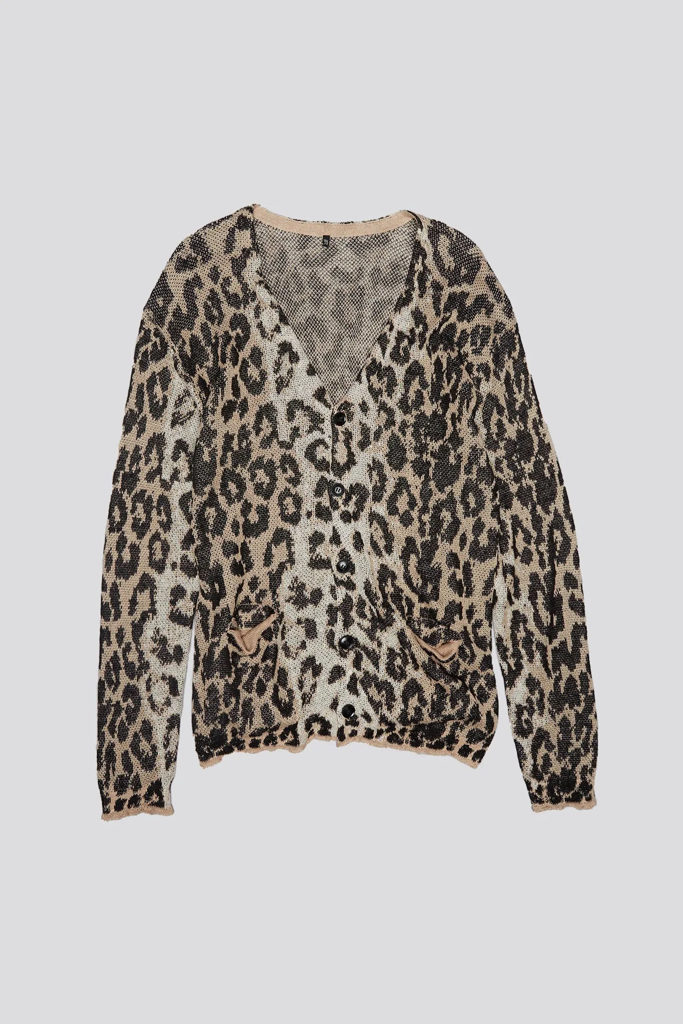 BOYFRIEND CARDIGAN - LIGHT LEOPARD JACQUARD