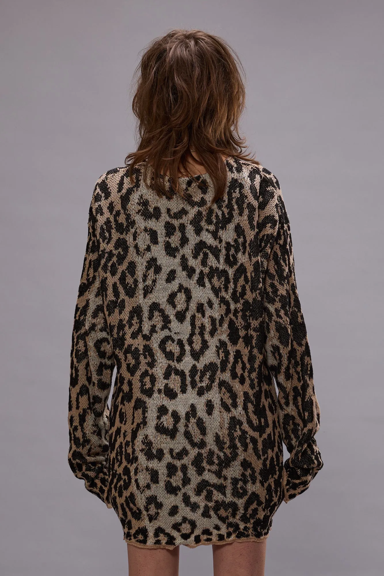 BOYFRIEND CARDIGAN - LIGHT LEOPARD JACQUARD