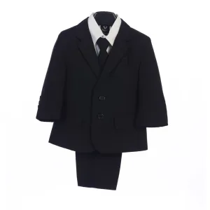 Boys Black Jacket Vest Tie Pocket Square Shirt Pant 5 Pc Suit 2T-7