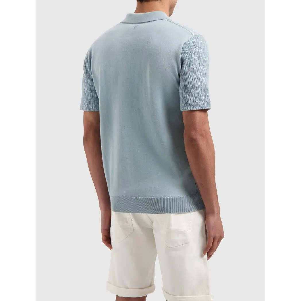 Braided Knitwear Polo Blue Grey