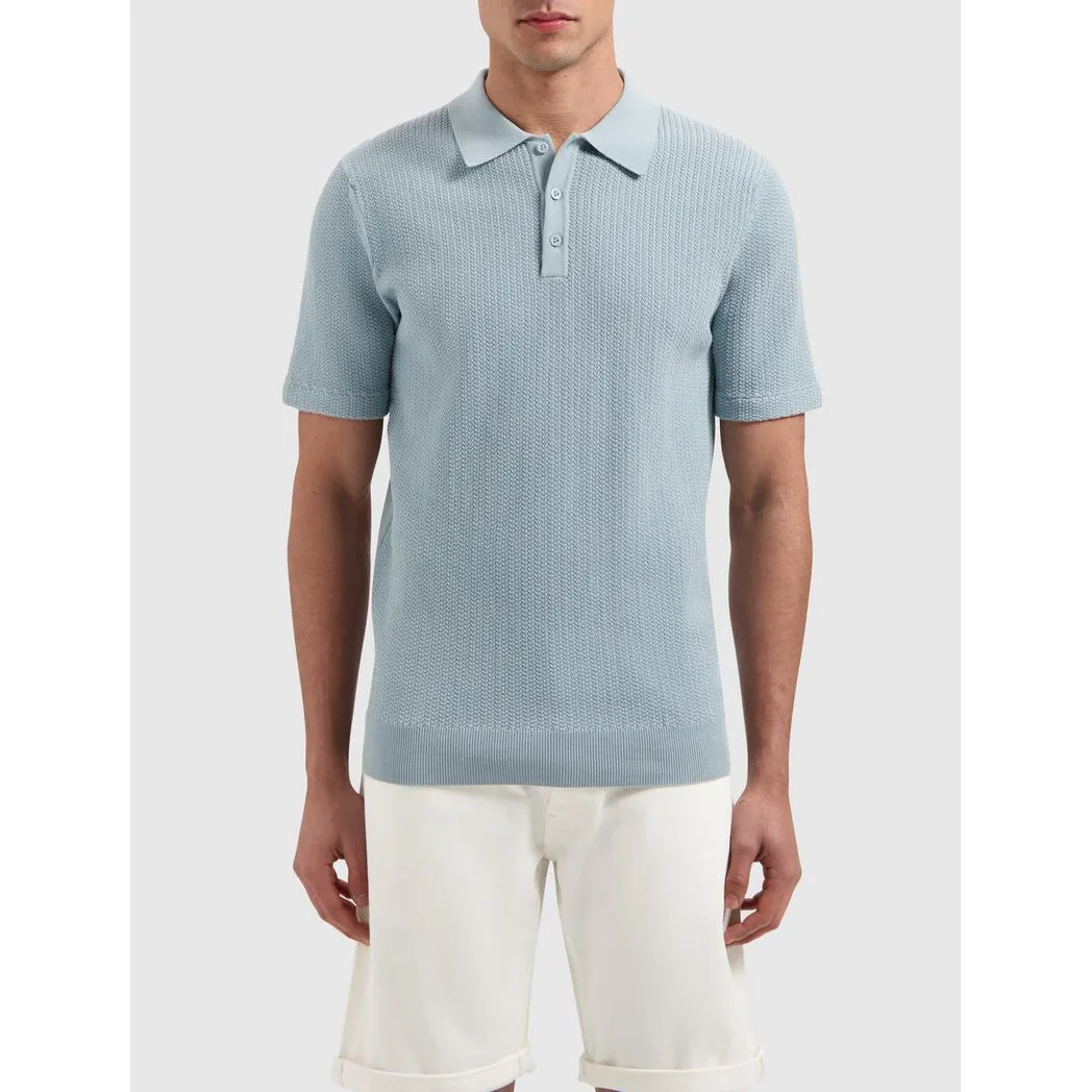 Braided Knitwear Polo Blue Grey