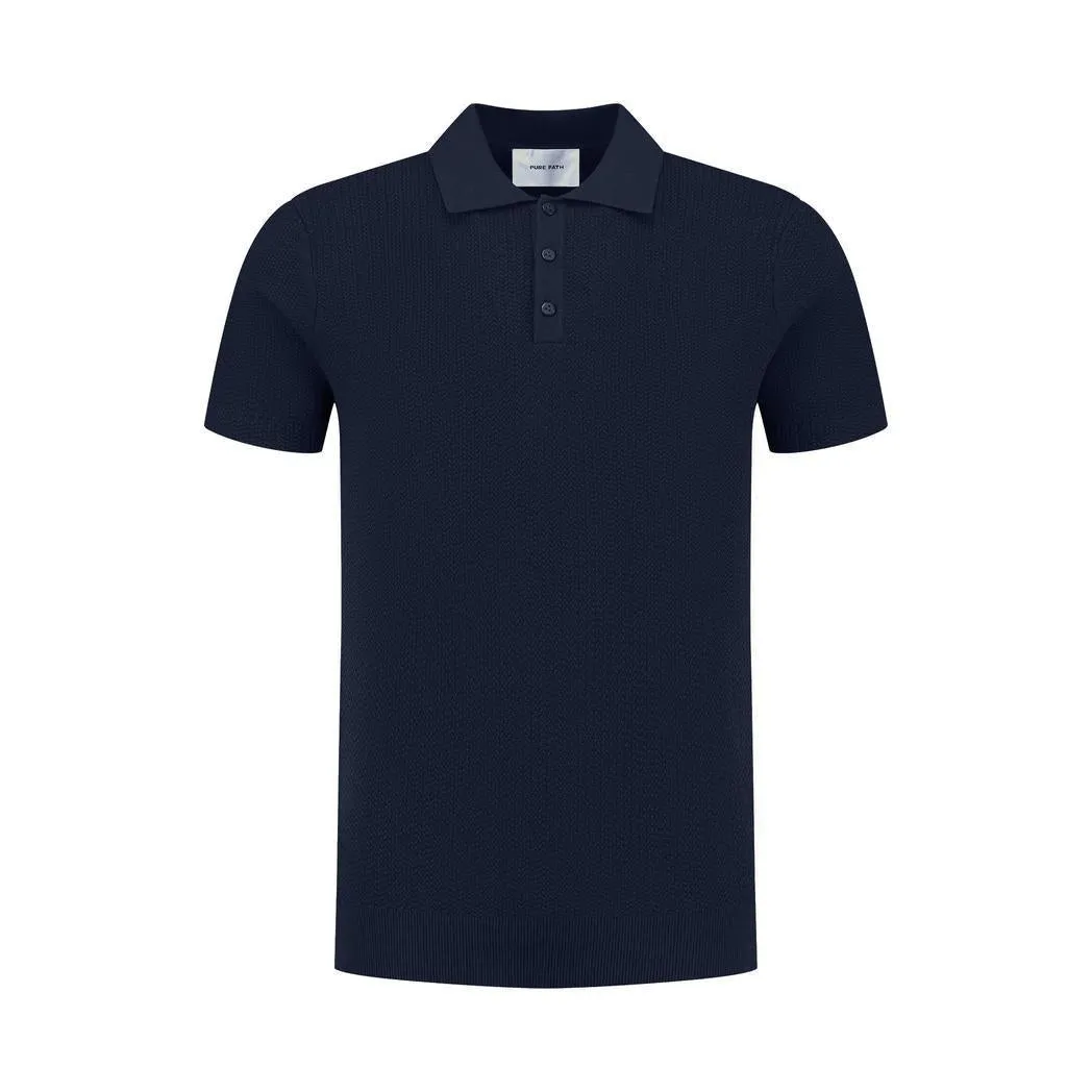 Braided Knitwear Polo Navy