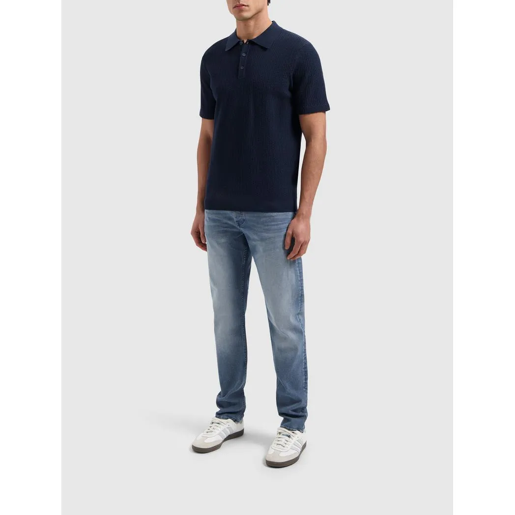 Braided Knitwear Polo Navy