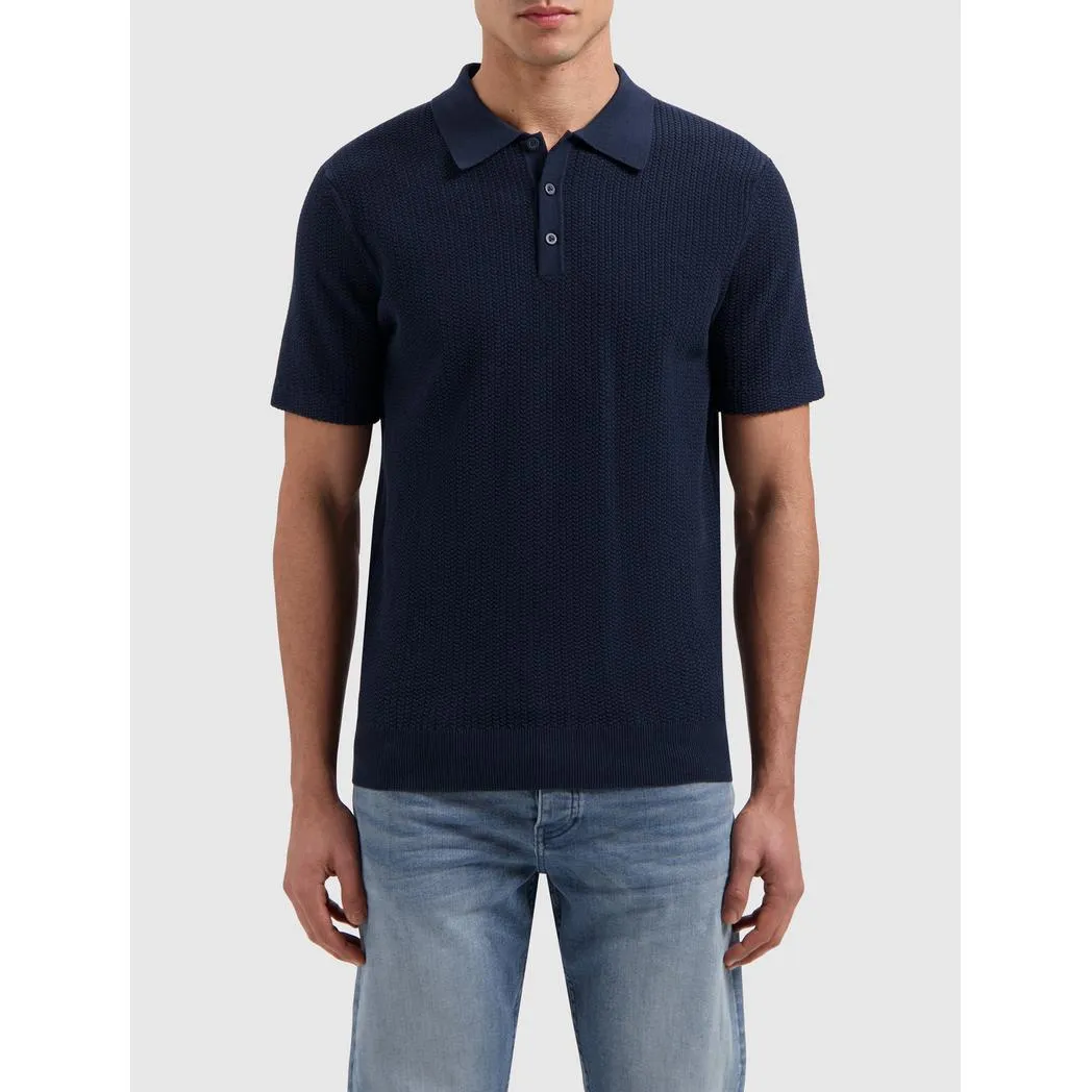 Braided Knitwear Polo Navy