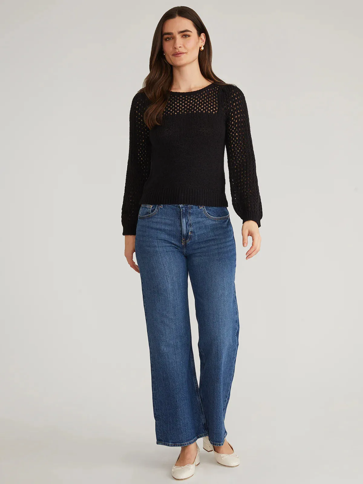Brigid Puff Sleeve Mesh Pullover