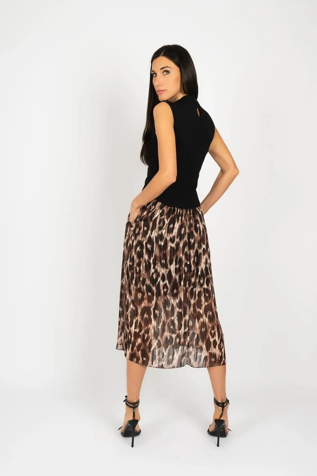 Brown Leopard Print Midi Skirt