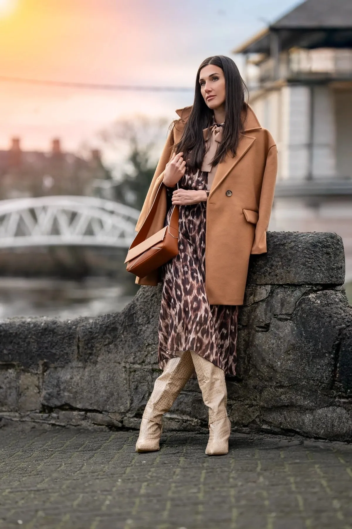 Brown Leopard Print Midi Skirt