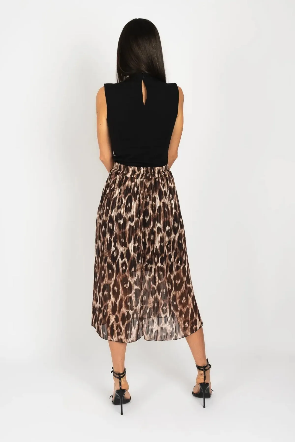 Brown Leopard Print Midi Skirt