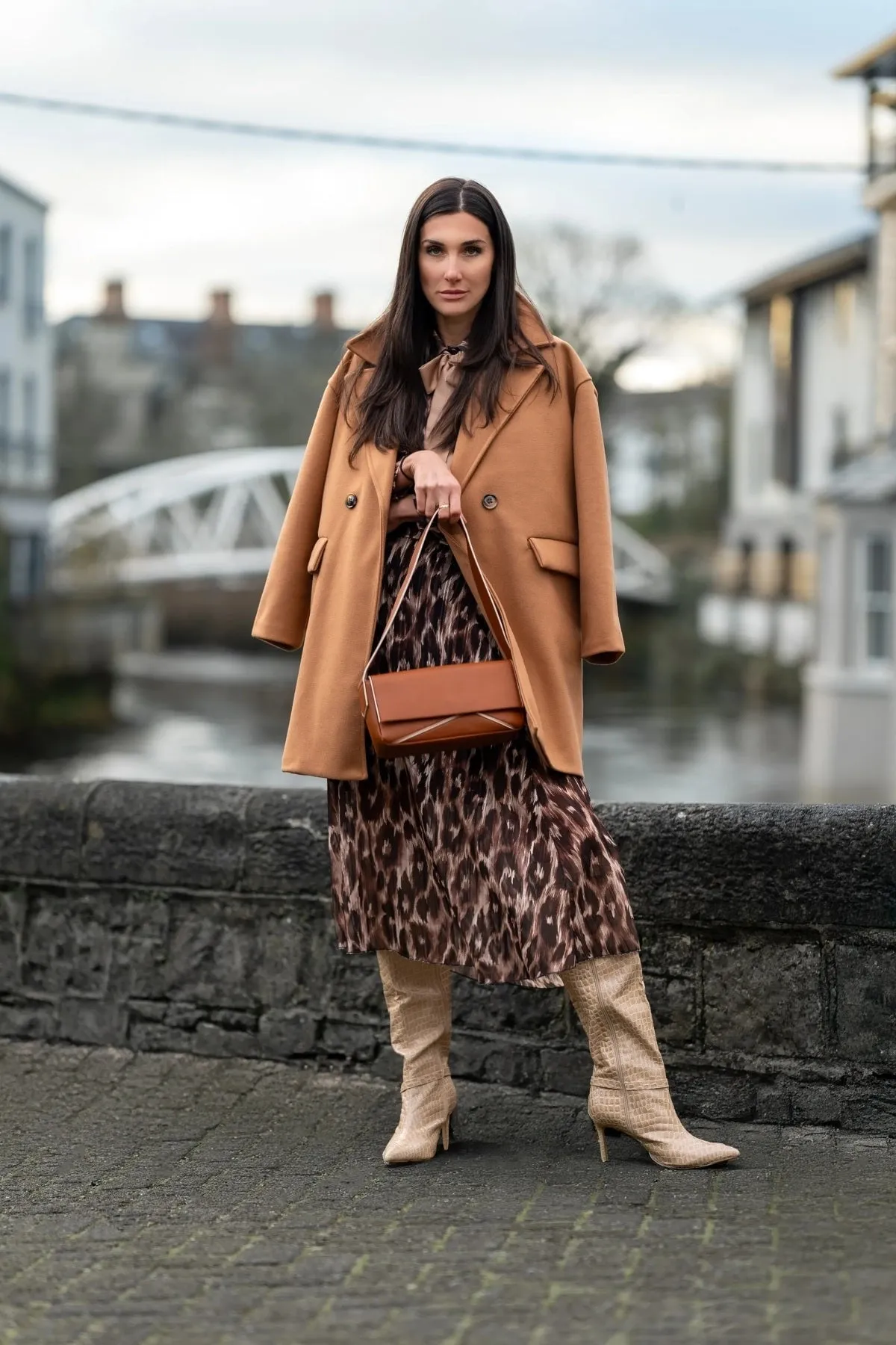 Brown Leopard Print Midi Skirt