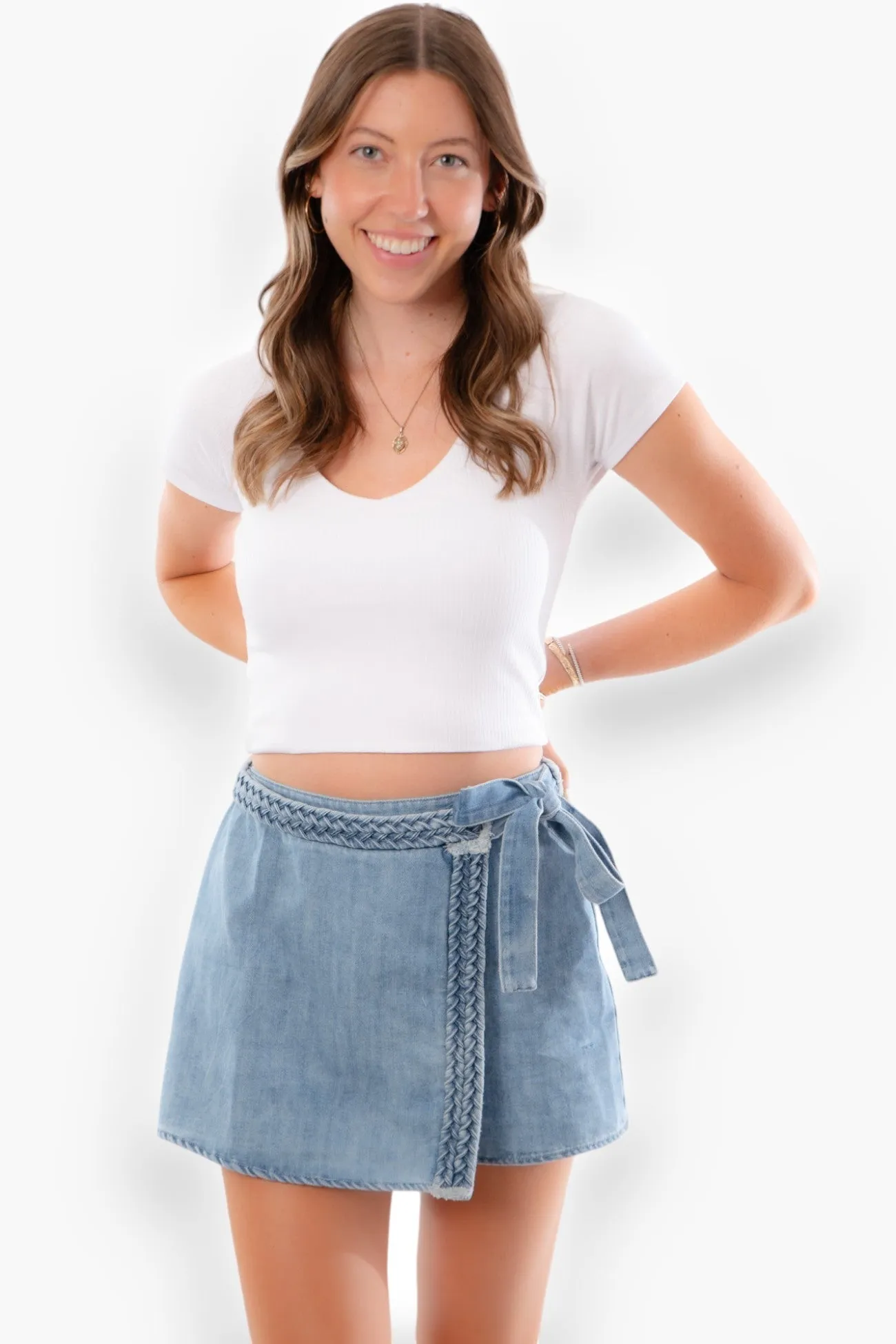 Camila Braided Denim Wrap Skort