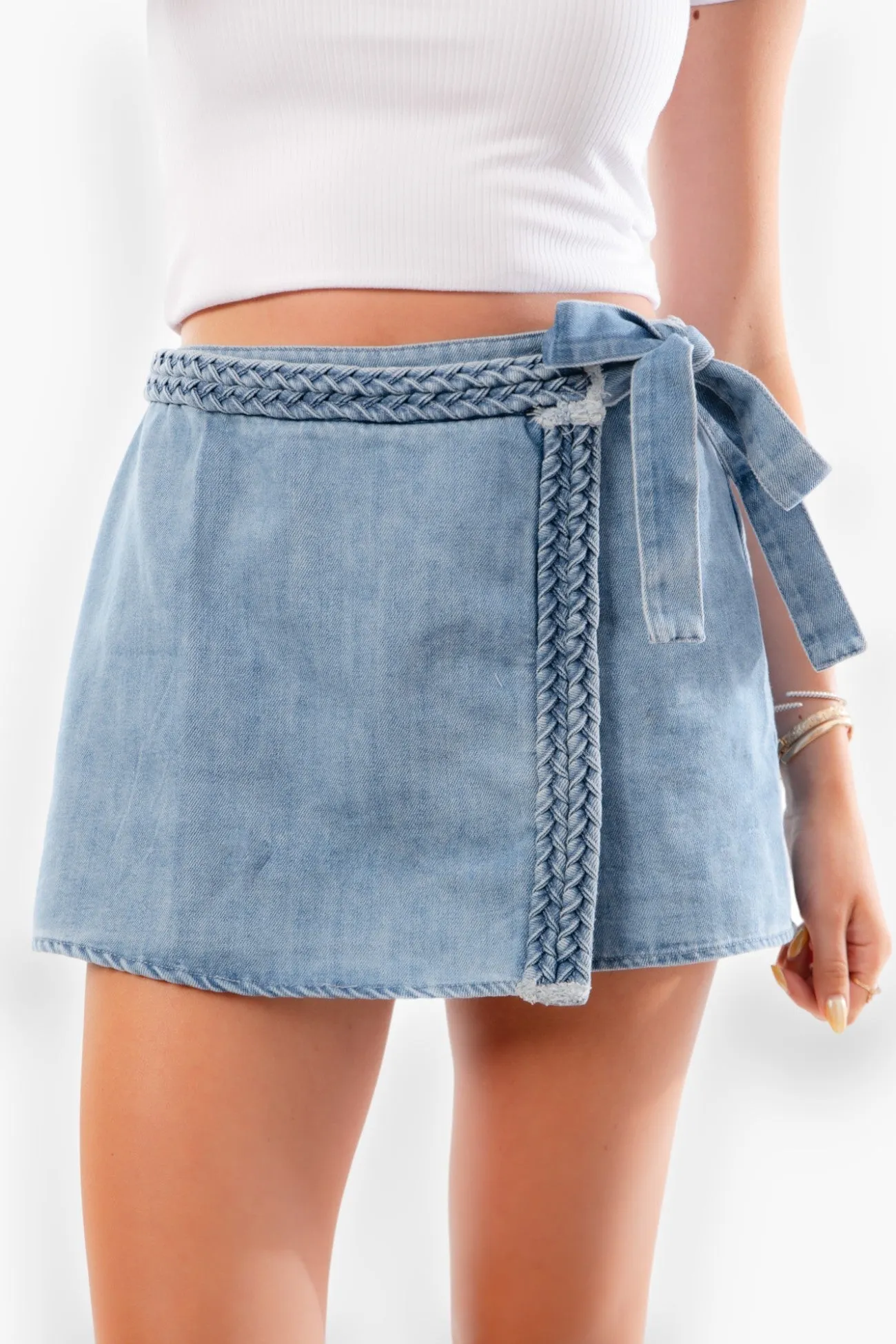 Camila Braided Denim Wrap Skort