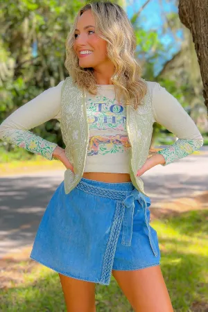 Camila Braided Denim Wrap Skort