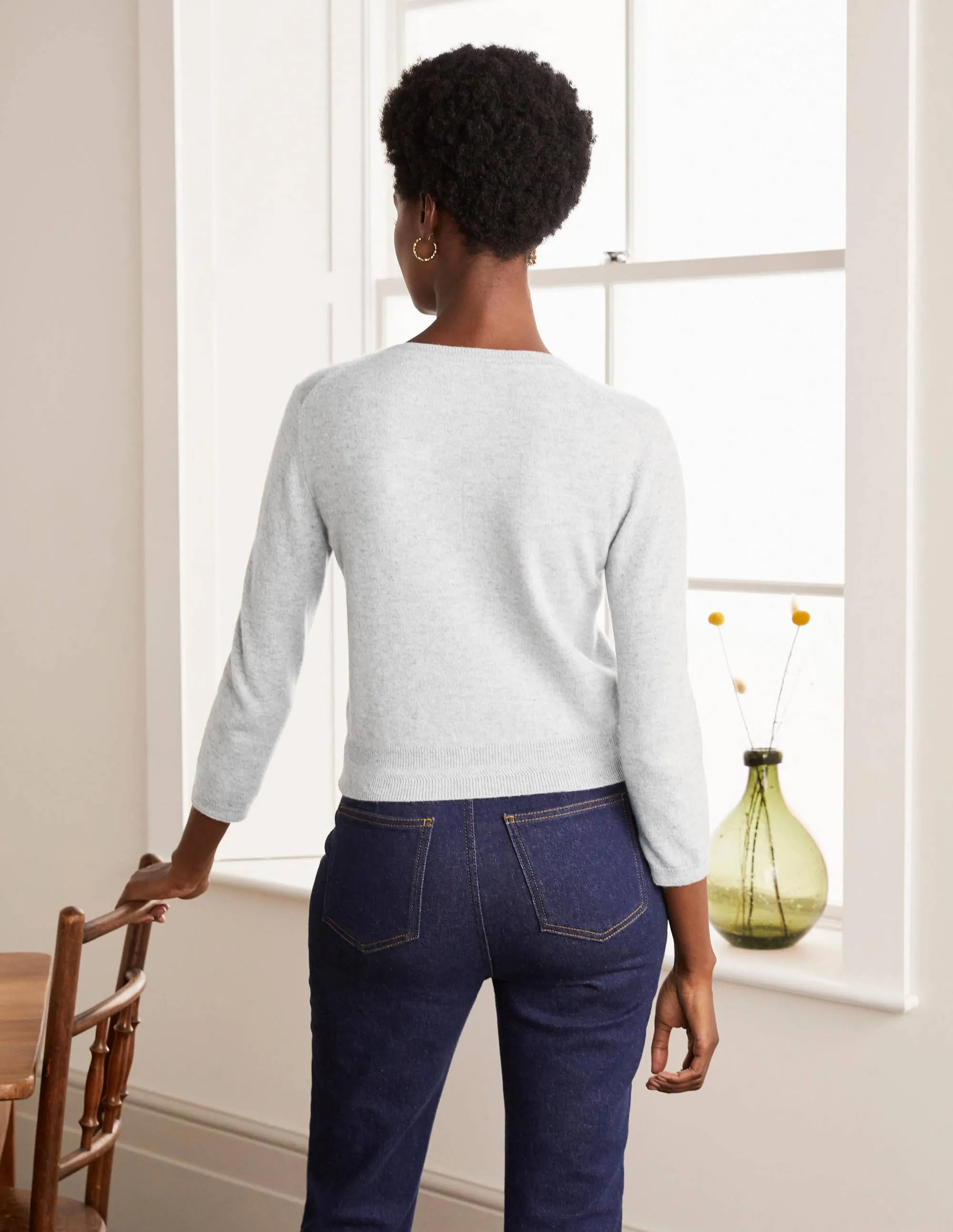 Cashmere Crop Cardigan-Grey Melange