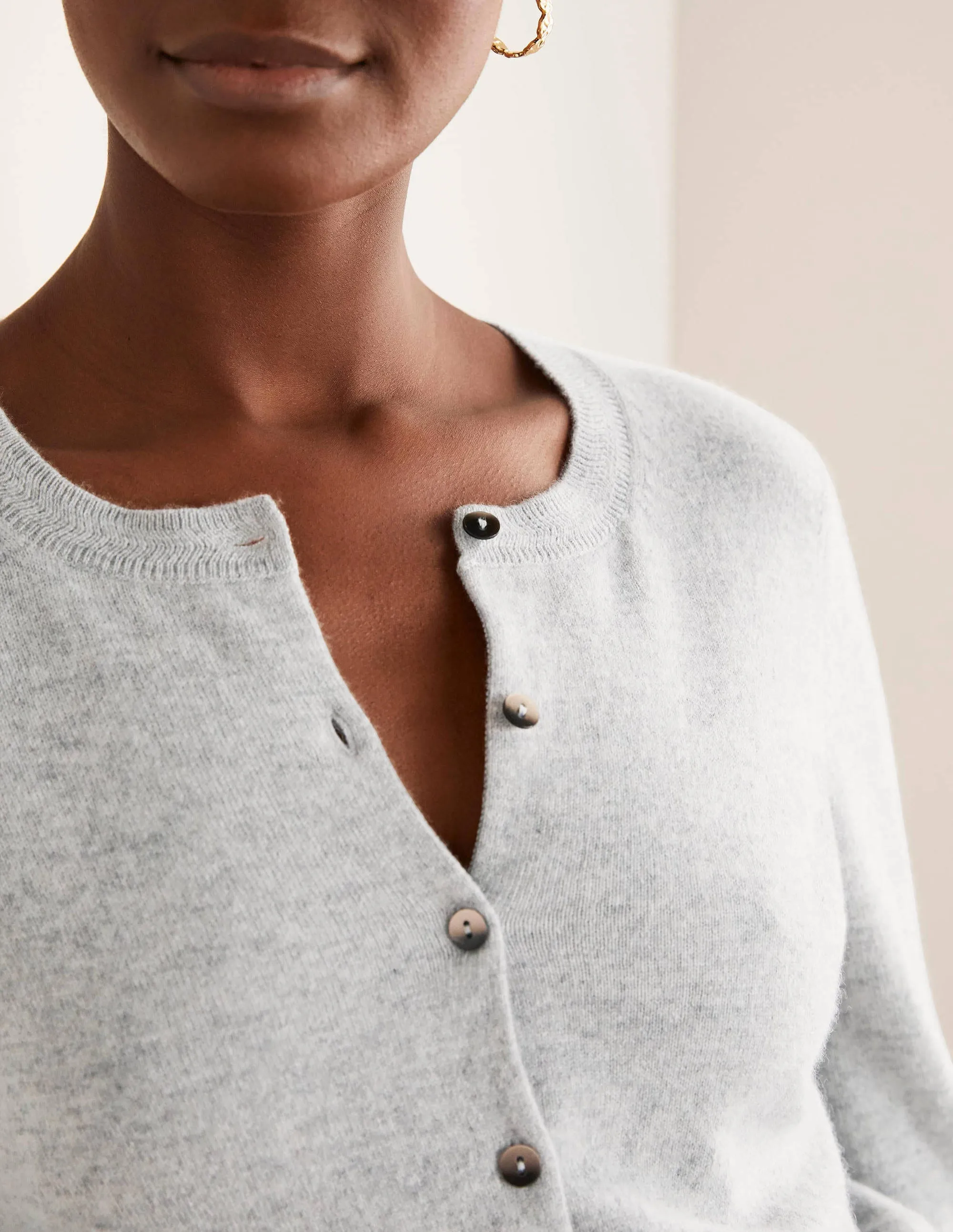 Cashmere Crop Cardigan-Grey Melange
