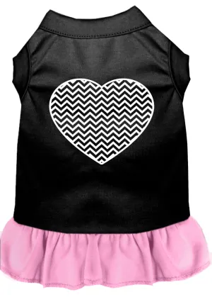 Chevron Heart Screen Print Dress Black With Light Pink Med