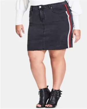 City Chic Women's Trendy Plus Racing Stripe Denim Skirt Black Size 14W | Black