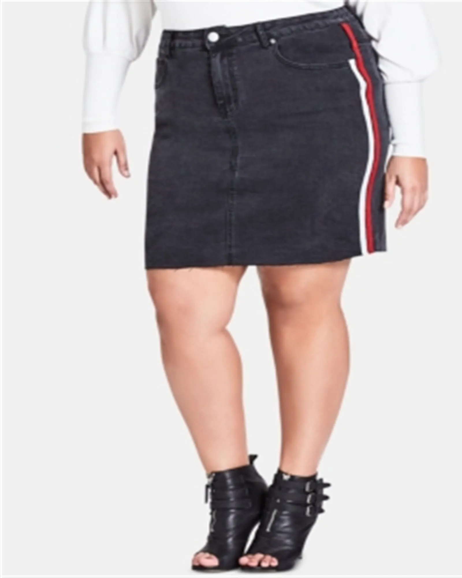 City Chic Women's Trendy Plus Racing Stripe Denim Skirt Black Size 14W | Black