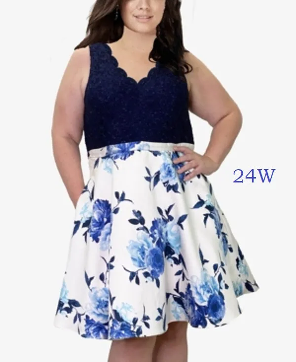 City Studio Trendy Plus Size Lace & Floral-Print Fit & Flare Dress,