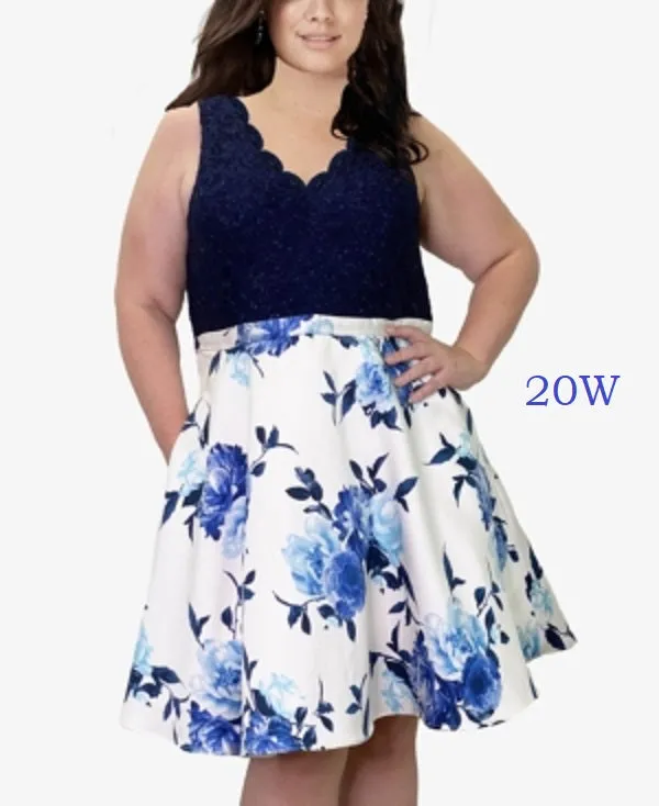 City Studio Trendy Plus Size Lace & Floral-Print Fit & Flare Dress,