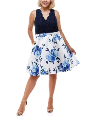 City Studio Trendy Plus Size Lace & Floral-Print Fit & Flare Dress,