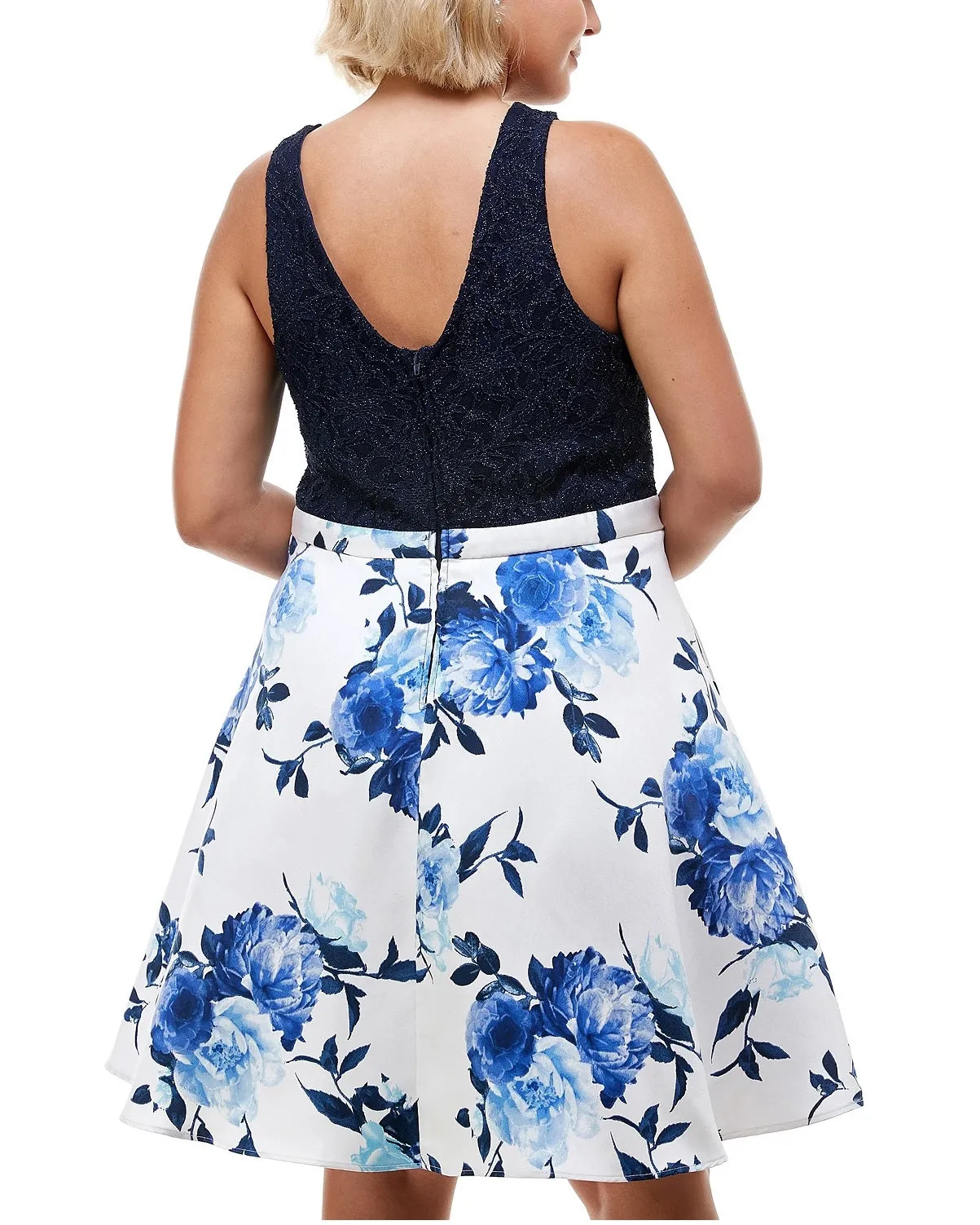 City Studio Trendy Plus Size Lace & Floral-Print Fit & Flare Dress,