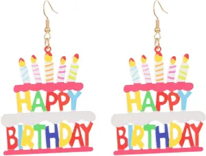 coadipress Birthday Cake Earrings for Women Sweet Colorful Acrylic Cakes Candle Happy Birthday Letter Lightweight Earrings Funny Food Earrings Celebration Birthday Party Holiday Fashion Jewelry Gifts
