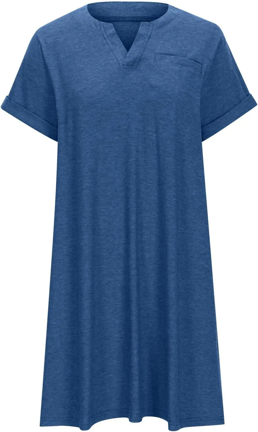 Cotton Plus Size Shirt Dress for Women Short Sleeve V Neck Mini Dress Comfy Spring Summer Lounge Dresses with Pocket