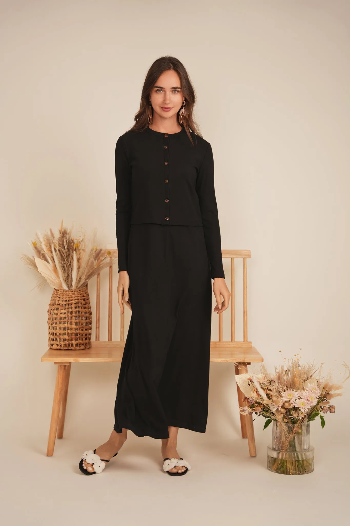 DEJ-SB5CM1293T&SB5CM1292DL BLACK RIB CARDI SET