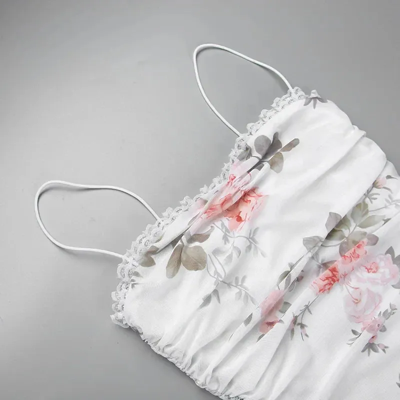 Elegant Flower Print Suspender Off Shoulder Backless Midi Chic Female Party Club Floral Dress