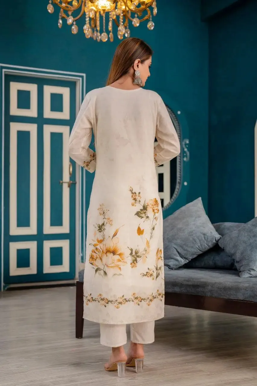 Elegant Kurta Set with Dupatta - Premium Cotton Fabric with Hand Work