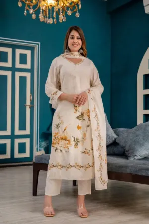 Elegant Kurta Set with Dupatta - Premium Cotton Fabric with Hand Work