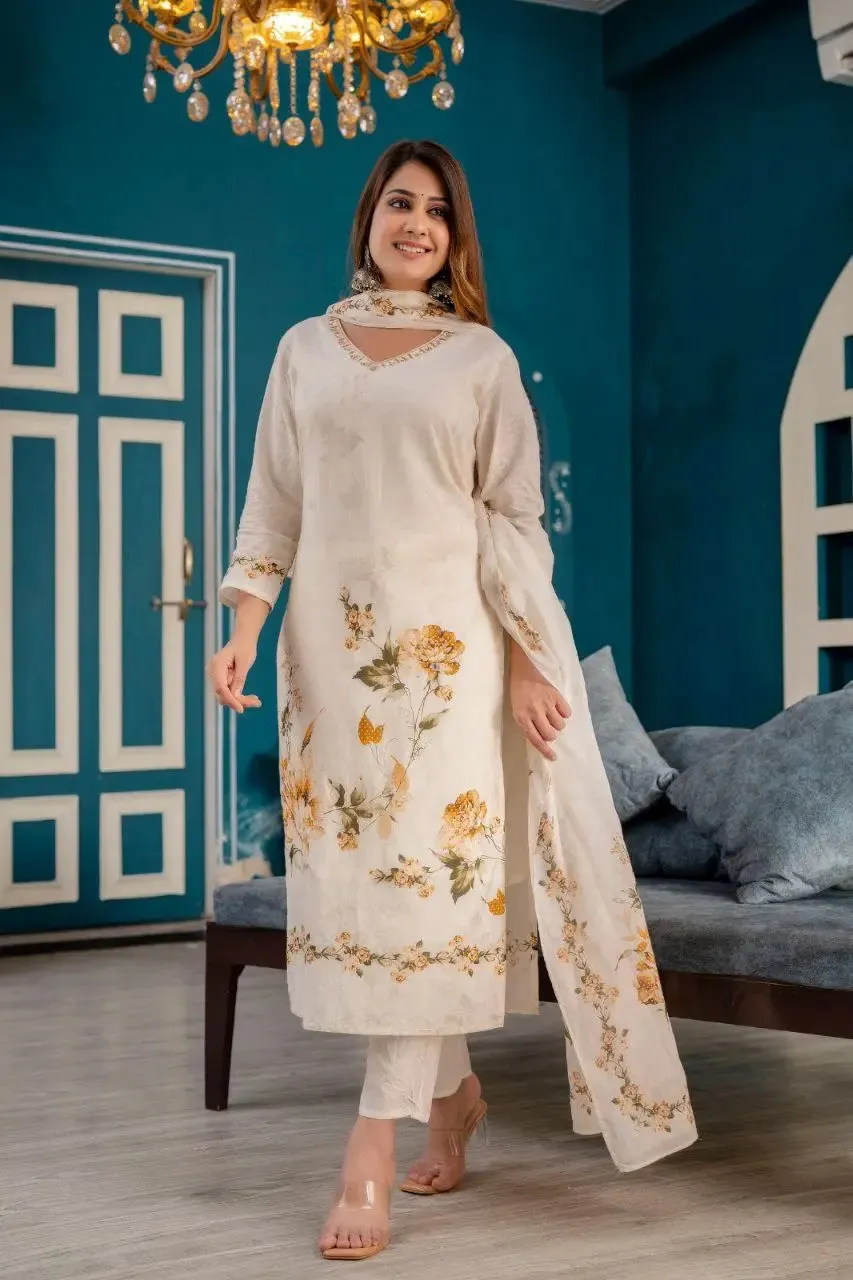 Elegant Kurta Set with Dupatta - Premium Cotton Fabric with Hand Work