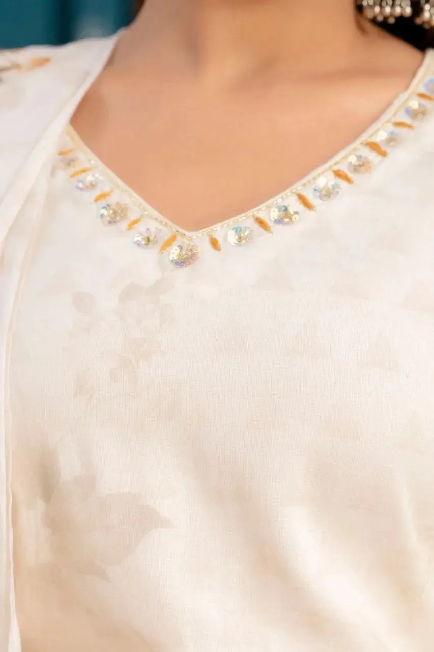 Elegant Kurta Set with Dupatta - Premium Cotton Fabric with Hand Work