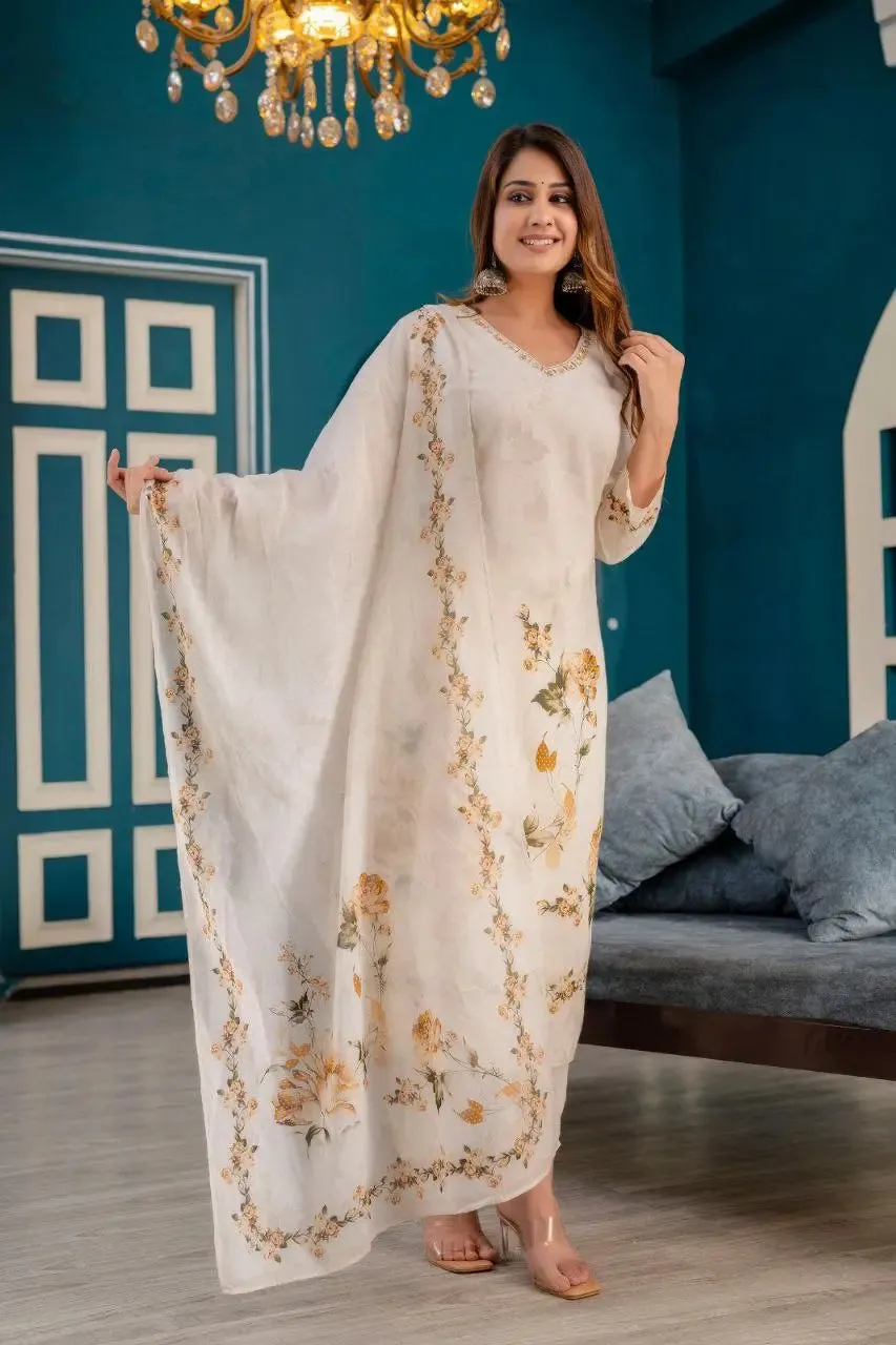 Elegant Kurta Set with Dupatta - Premium Cotton Fabric with Hand Work