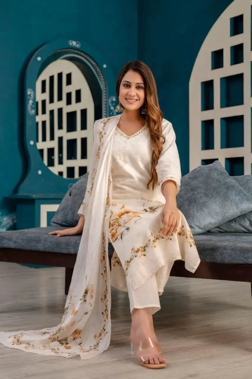 Elegant Kurta Set with Dupatta - Premium Cotton Fabric with Hand Work