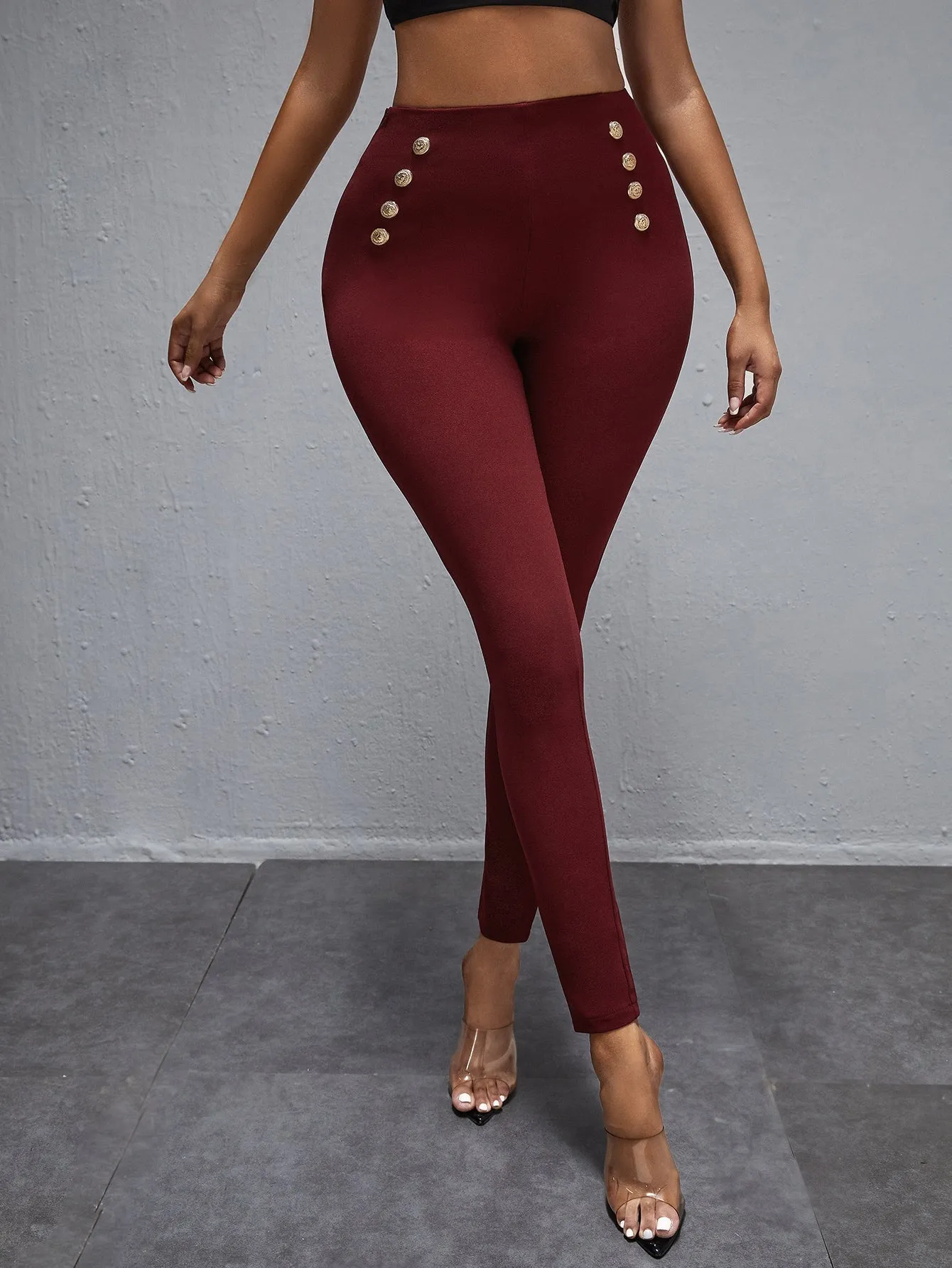 Elegant Plain High Waist Long Women Pants