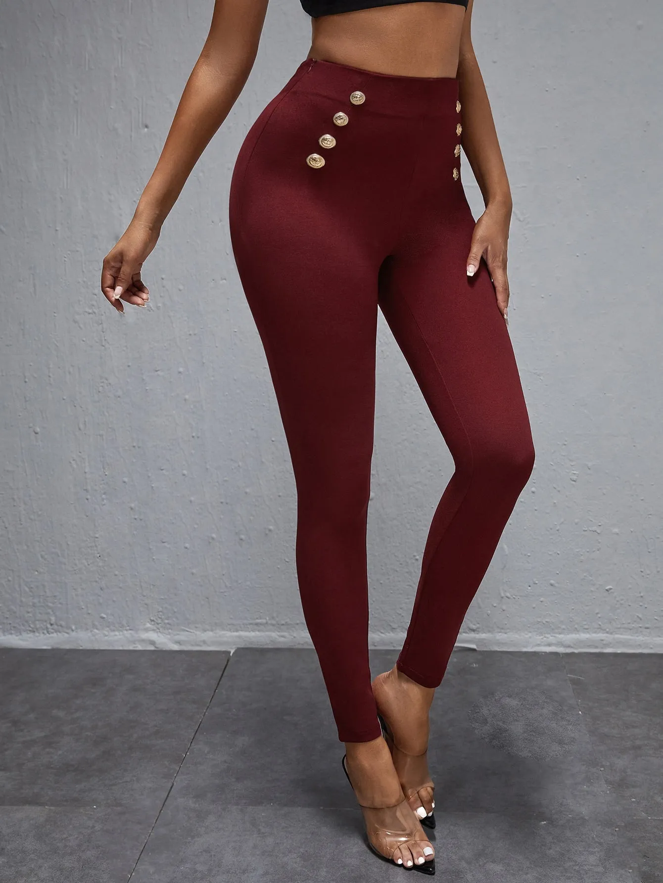 Elegant Plain High Waist Long Women Pants