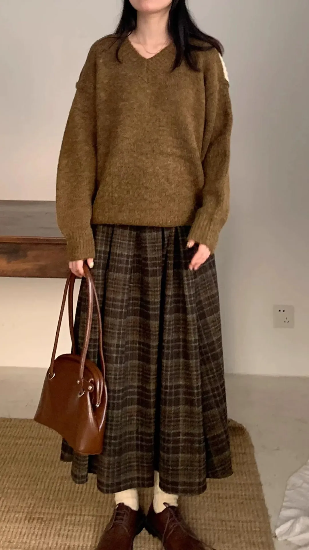 Flytonn-cute winter outfits casual winter outfits christmas outfit party look inspos Vintage A-Line Woolen Thick Long Plaid Skirts