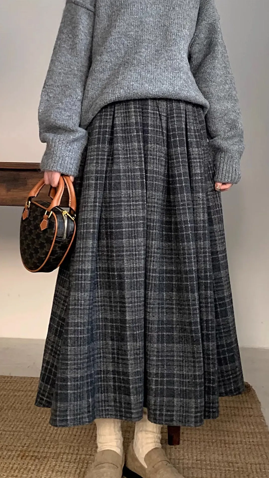 Flytonn-cute winter outfits casual winter outfits christmas outfit party look inspos Vintage A-Line Woolen Thick Long Plaid Skirts