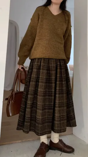 Flytonn-cute winter outfits casual winter outfits christmas outfit party look inspos Vintage A-Line Woolen Thick Long Plaid Skirts