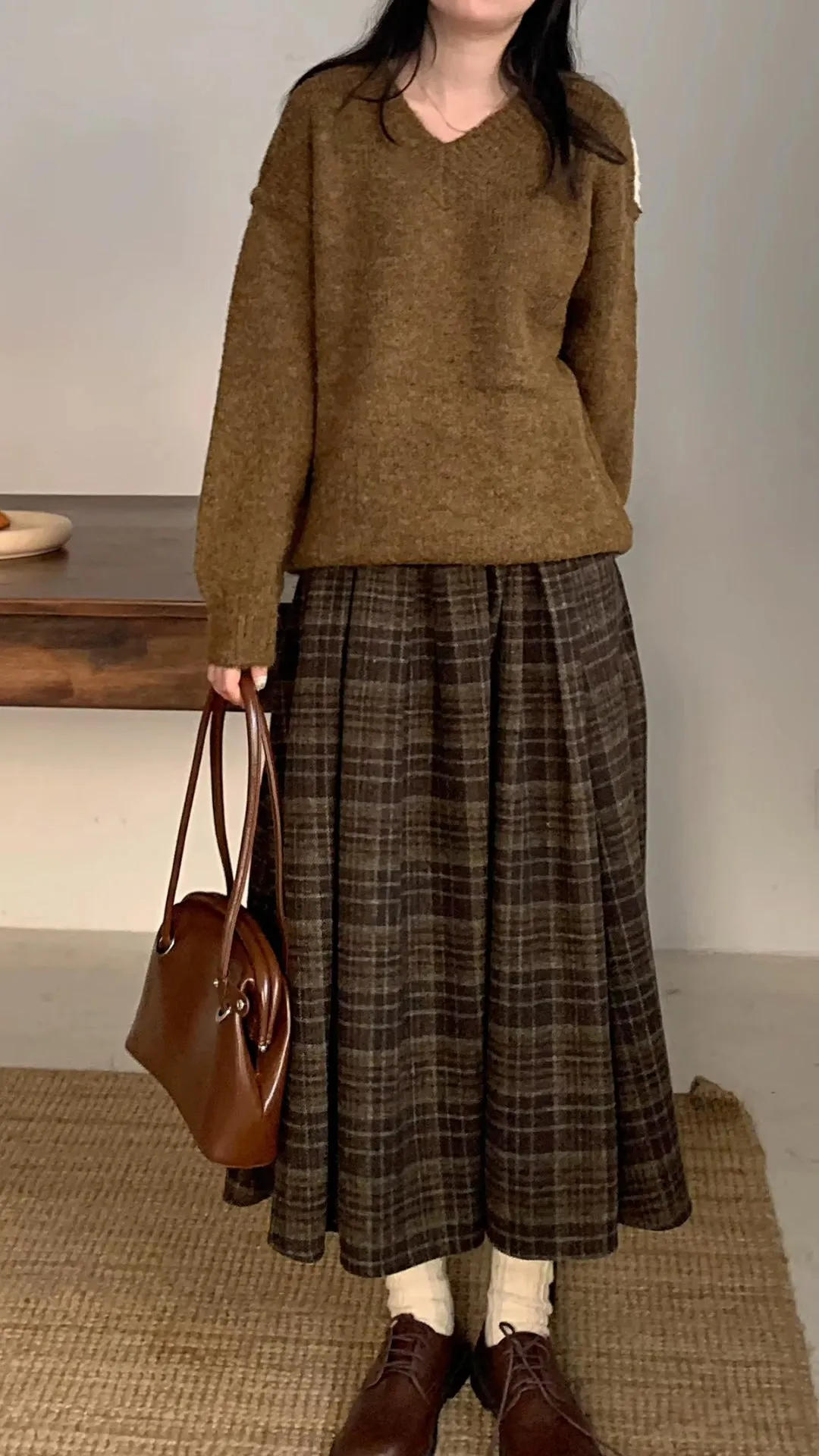 Flytonn-cute winter outfits casual winter outfits christmas outfit party look inspos Vintage A-Line Woolen Thick Long Plaid Skirts